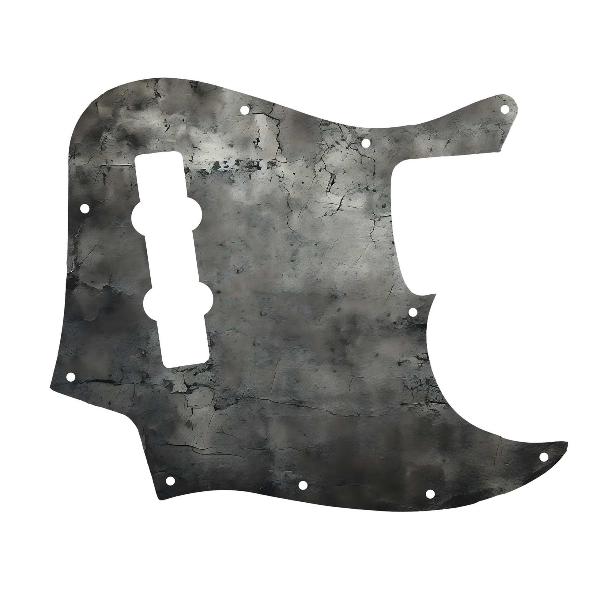 Egyedi Fender Jazz Bass gitár koptató sötét, repedezett fémhatású textúrával, matt szürke és fekete árnyalatokkal