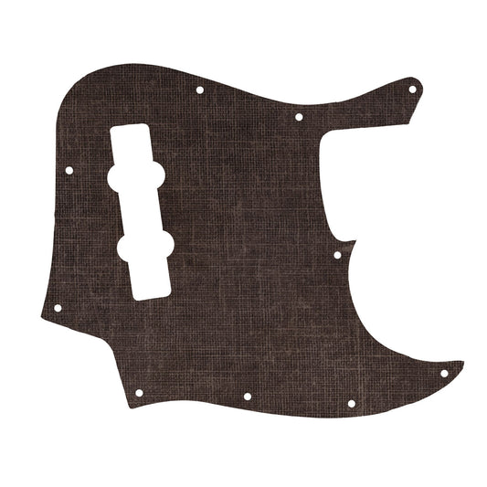 Egyedi Fender Jazz Bass gitár koptató sötétszürke vászonhatású textúrával, finom rácsmintázattal és letisztult vintage megjelenéssel