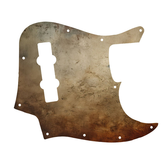 Egyedi Fender Jazz Bass gitár koptató antik bronz textúrával, sötét patinás árnyalatokkal és mély rozsdafoltokkal