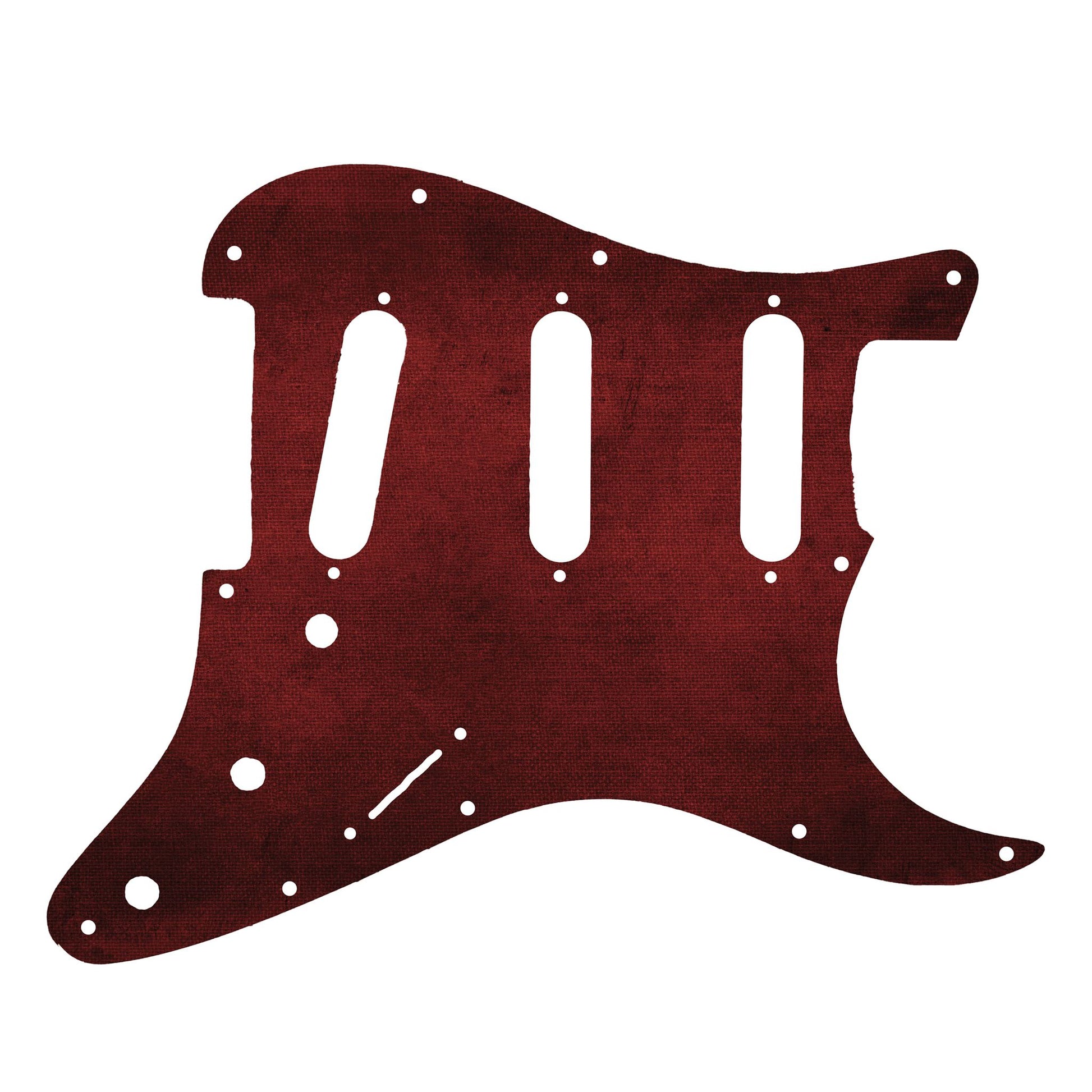 Egyedi Fender Stratocaster gitár koptató mélybordó vászonhatású textúrával, finom árnyalatváltásokkal és letisztult vintage stílussal