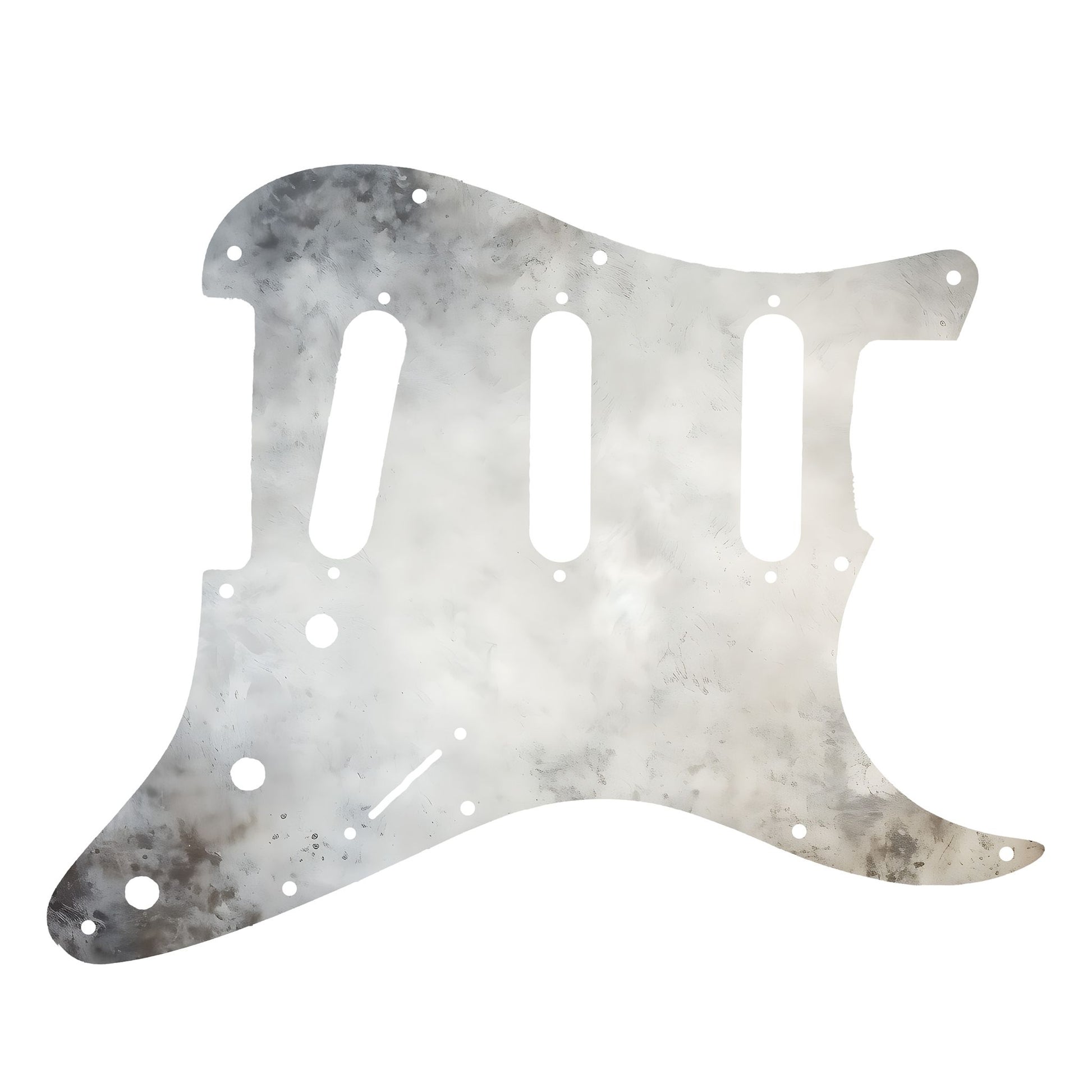 Egyedi Fender Stratocaster gitár koptató matt szürke felülettel, finom füstös textúrával és enyhe oxidált foltokkal