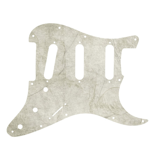 Egyedi Fender Stratocaster gitár koptató, világos szürkés árnyalatban, enyhén gyűrt papírszerű mintázattal