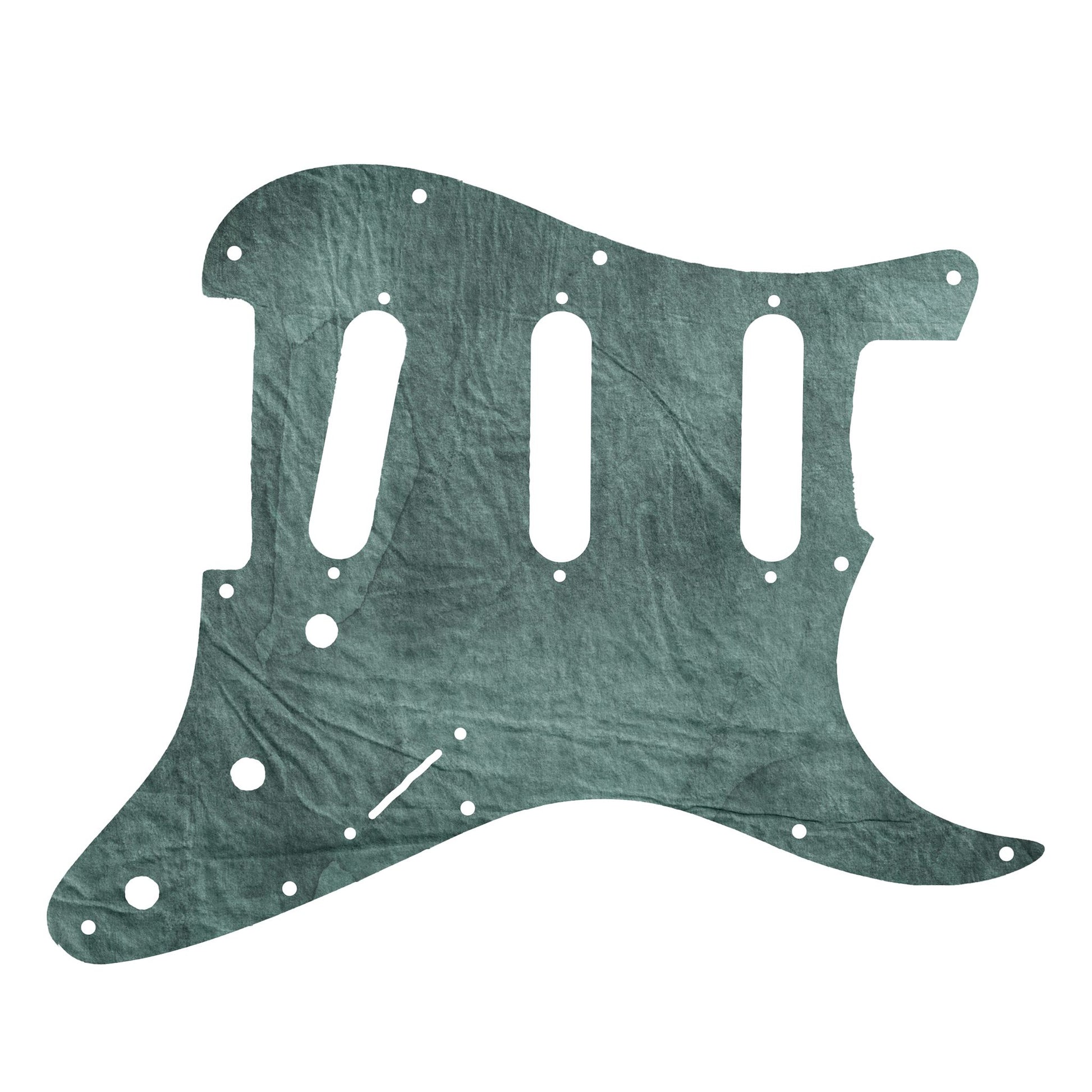 Egyedi Fender Stratocaster gitár koptató, sötét türkiz tónusban, enyhén strukturált és matt felülettel