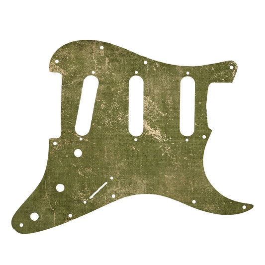 Egyedi Fender Stratocaster gitár koptató matt zöld tónusokkal, enyhén patinás felülettel és rusztikus hatással