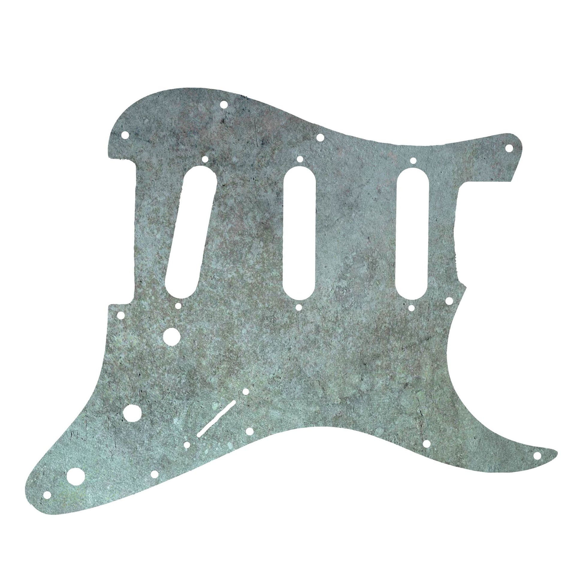 Egyedi Fender Stratocaster gitár koptató, kopottas, patinás megjelenéssel, világoskék és zöld tónusokkal