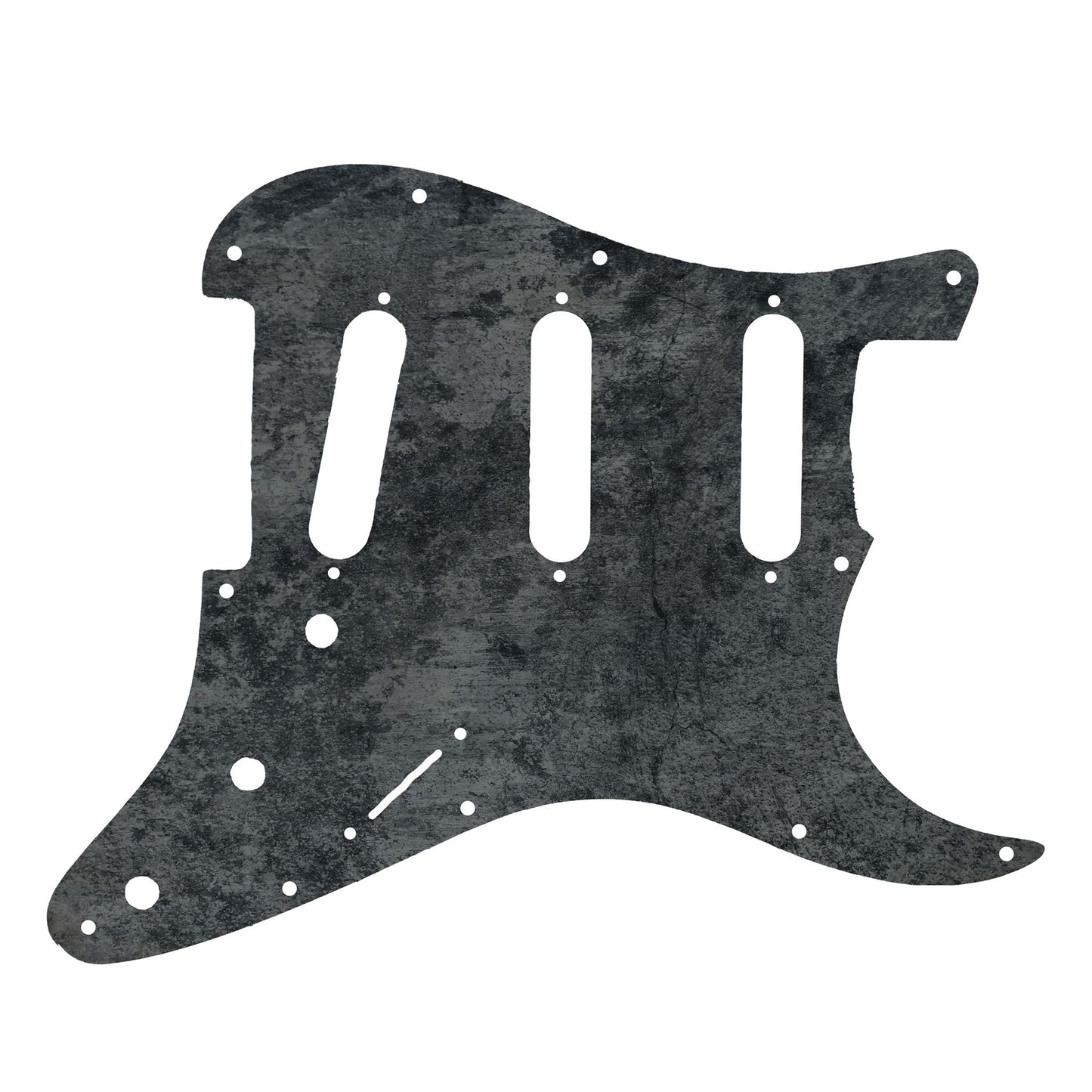 Egyedi Fender Stratocaster gitár koptató grafitszürke tónusokkal, patinás felülettel és finom karcolásokkal