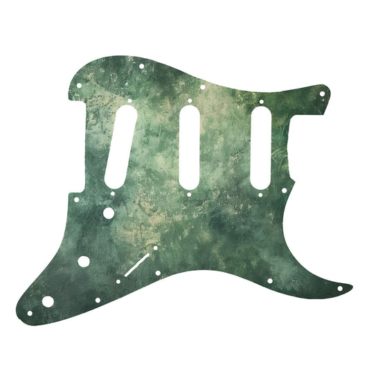 Egyedi Stratocaster gitár koptató mélyzöld és bézs árnyalatokkal, antikolt, festői hatású felülettel