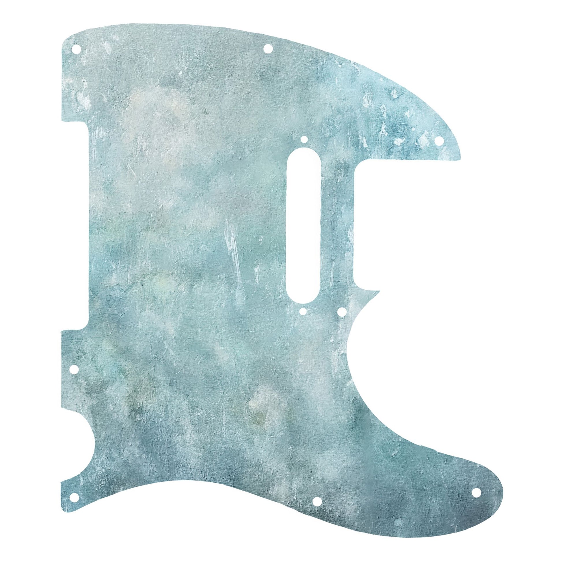 Egyedi Telecaster gitár koptató vízkék, felhőmintás textúrával, amely friss és légies megjelenést biztosít