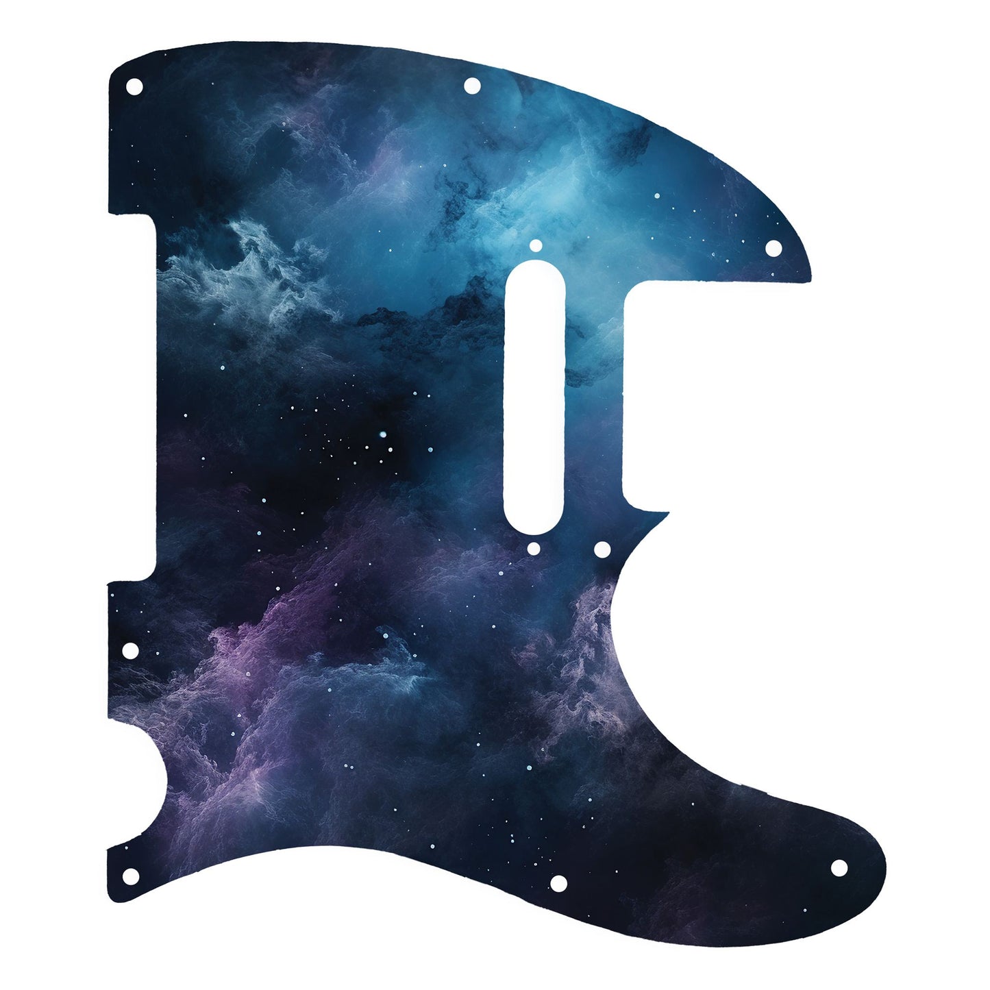 Egyedi Fender Telecaster gitár koptató kozmikus mintázattal, kékes-lilás árnyalatokkal és csillagokkal díszített galaxis hatással