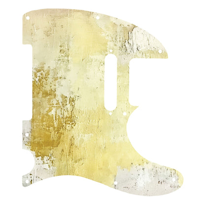 Egyedi Fender Telecaster gitár koptató aranysárga és krémszínű árnyalatokkal, rusztikus textúrával és kontrasztos felülettel