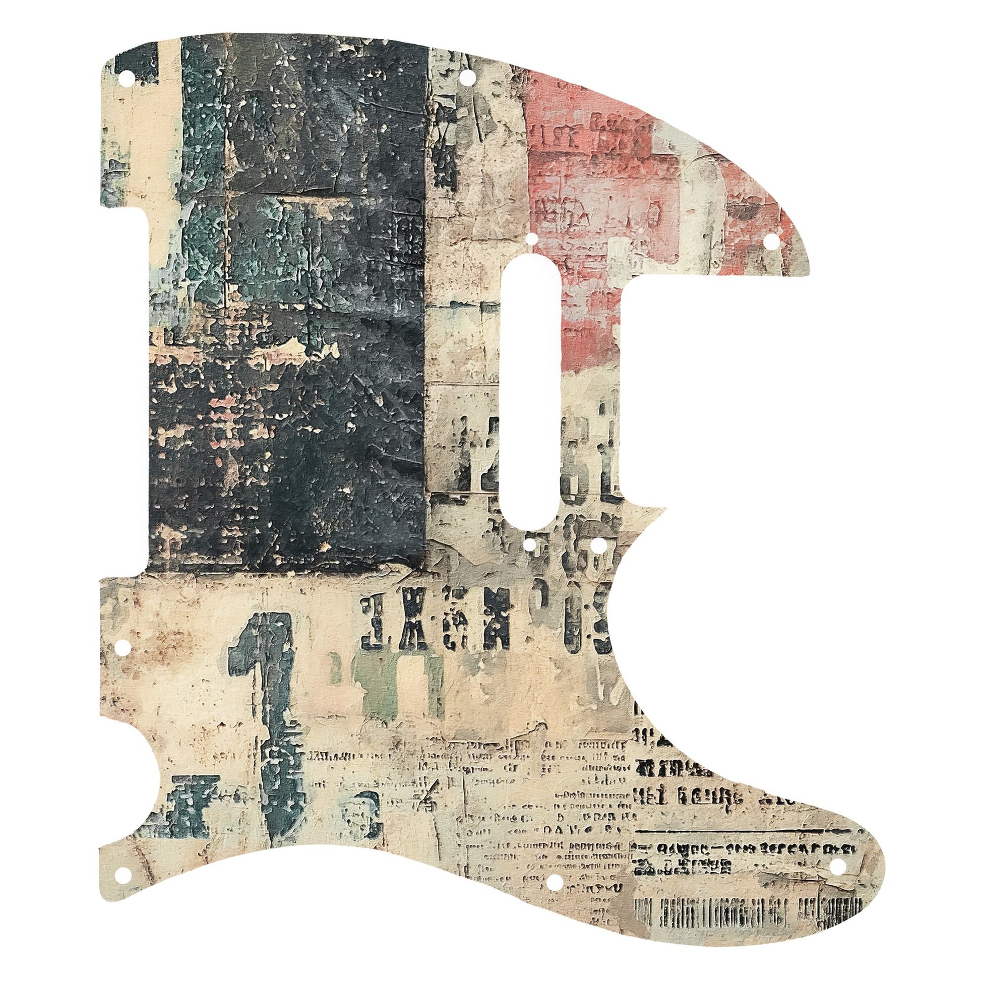 Vintage stílusú Telecaster gitárkoptató kopott számos mintával, egyedi gitárokhoz ideális.