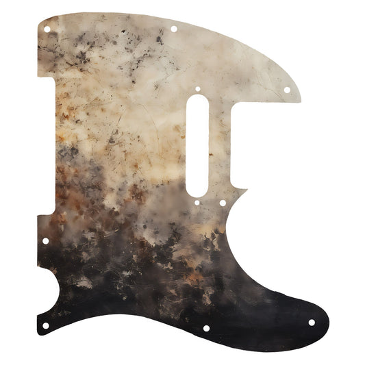 Egyedi Fender Telecaster gitár koptató füstös hatású textúrával, bézs és fekete árnyalatokkal, valamint finom rozsdafoltokkal