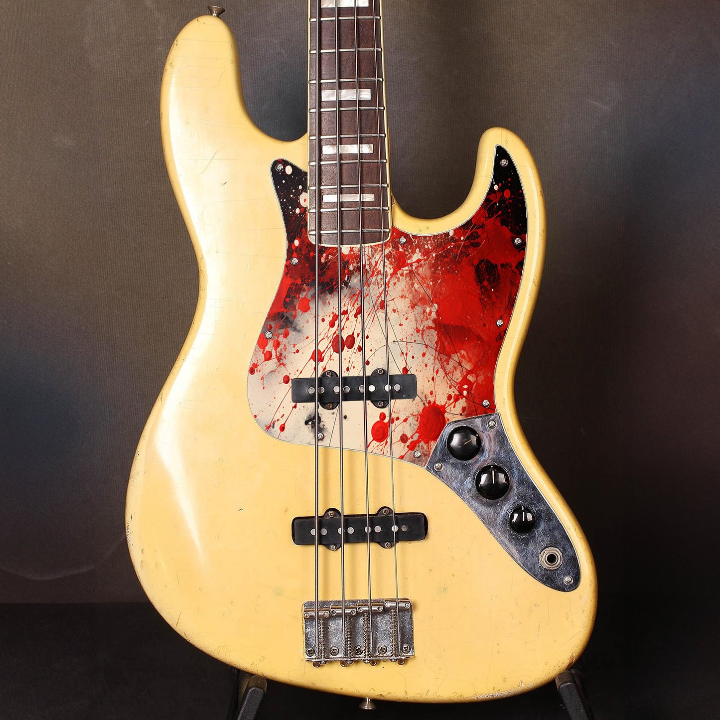 Fender Jazz Bass gitár koptató - Egyedi Jazz Bass pickguard 4 húros basszusgitárhoz - Pollock Inspired