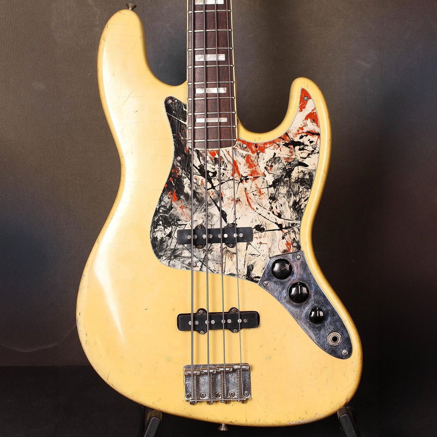 Fender Jazz Bass gitár koptató - Egyedi Jazz Bass pickguard 4 húros basszusgitárhoz - Pollock Inspired