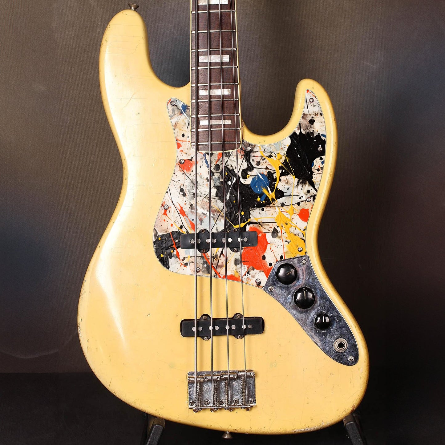 Fender Jazz Bass gitár koptató - Egyedi Jazz Bass pickguard 4 húros basszusgitárhoz - Pollock Inspired