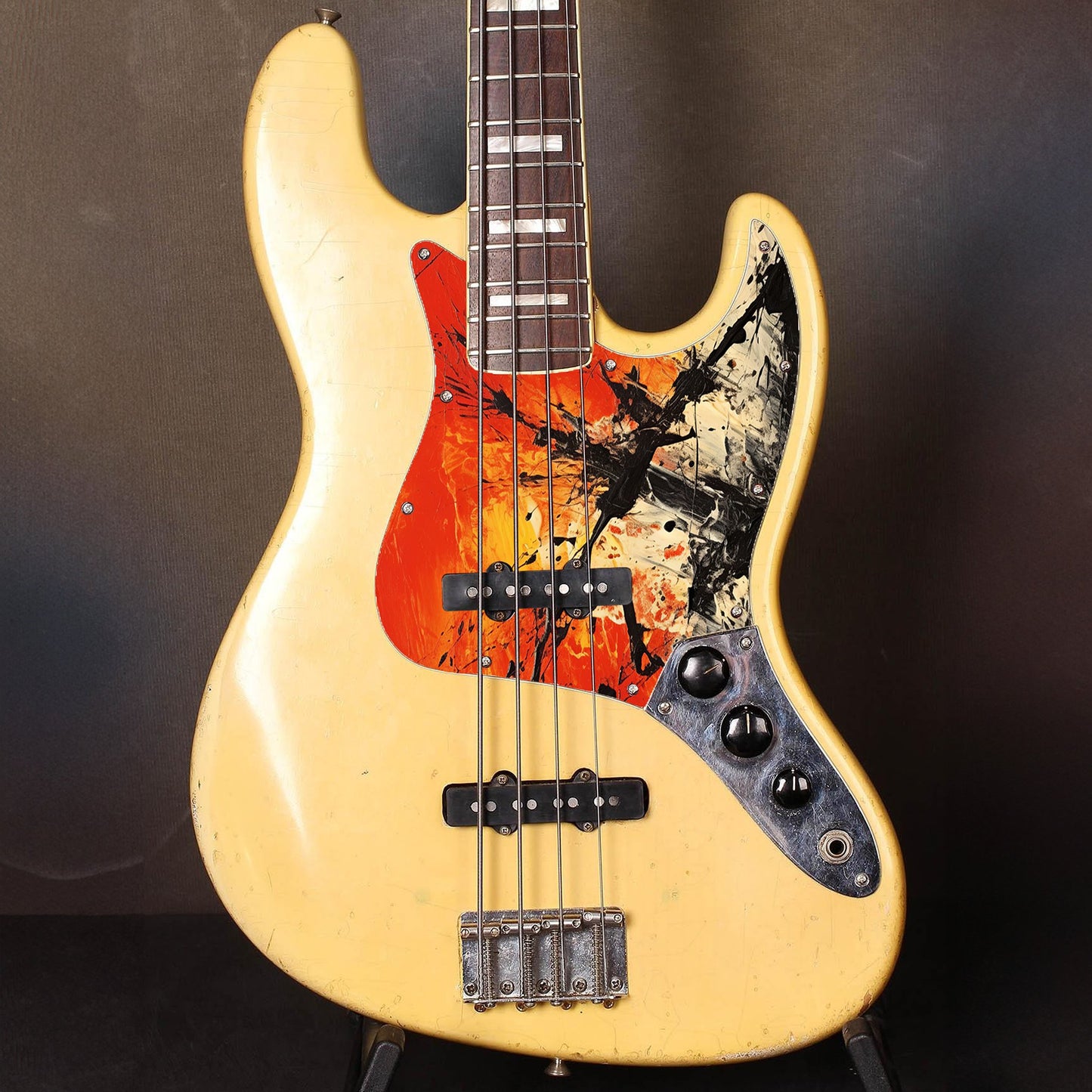 Fender Jazz Bass gitár koptató - Egyedi Jazz Bass pickguard 4 húros basszusgitárhoz - Pollock Inspired
