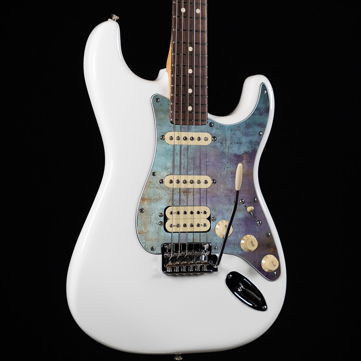 Fender Stratocaster Gitárkoptató - Egyedi Stratocaster pickguard - Rustic Peacock Textures