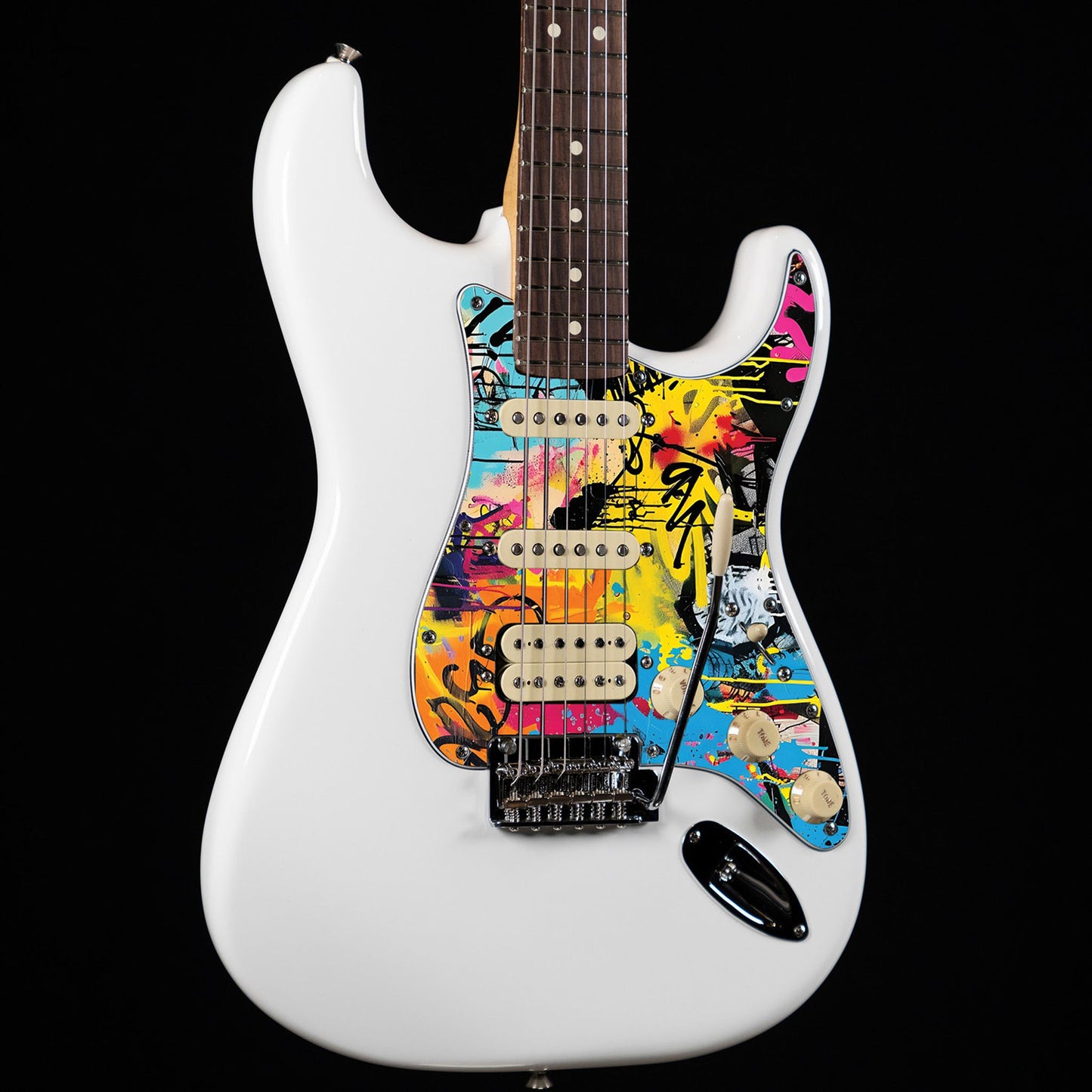 Fender Stratocaster Gitárkoptató - Egyedi Stratocaster pickguard - Graffiti Backdrop