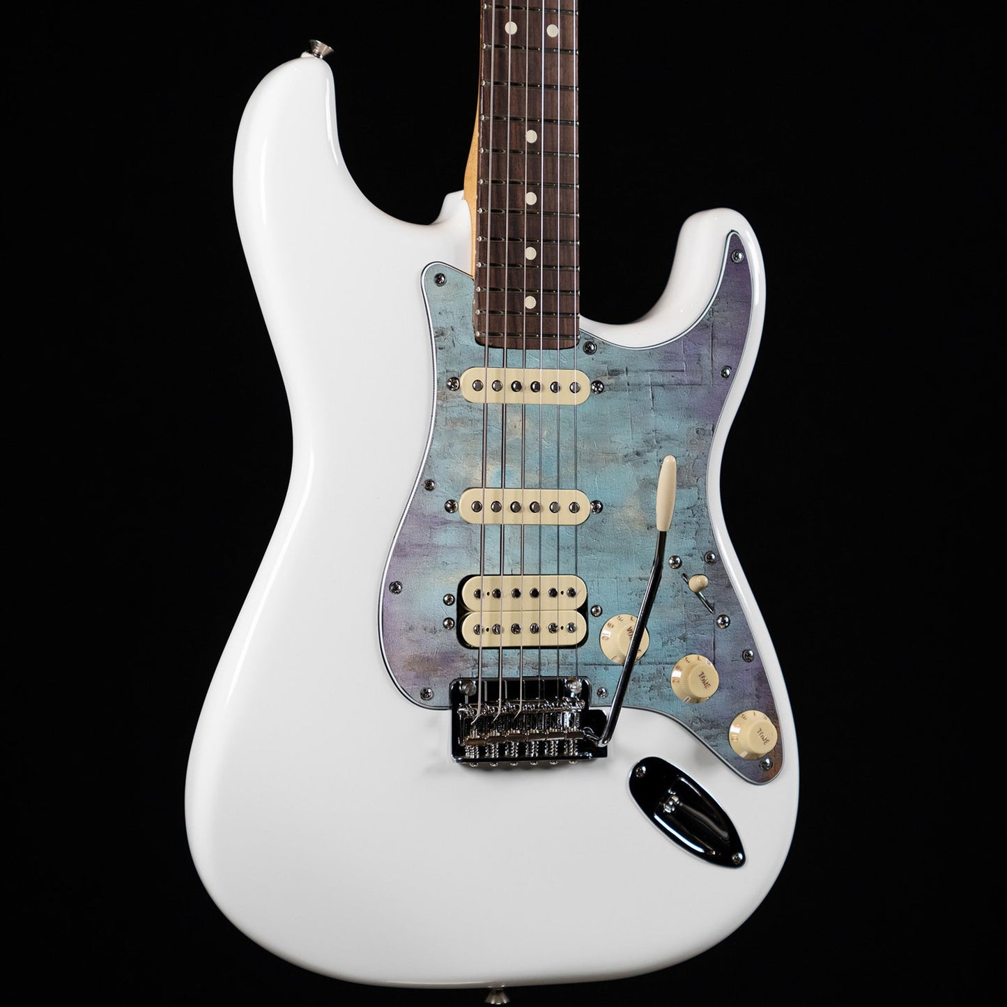 Fender Stratocaster Gitárkoptató - Egyedi Stratocaster pickguard - Rustic Peacock Textures