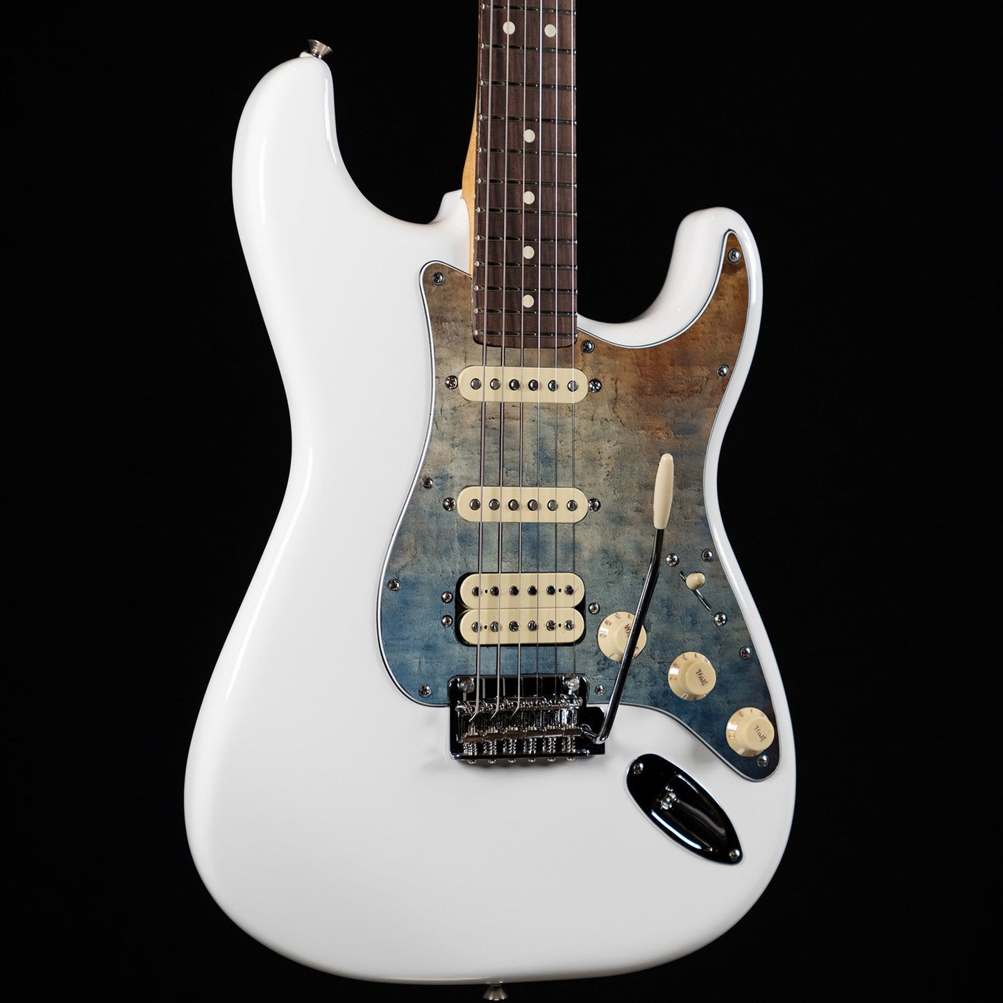 Fender Stratocaster Gitárkoptató - Egyedi Stratocaster pickguard - Rusted Navy Grunge