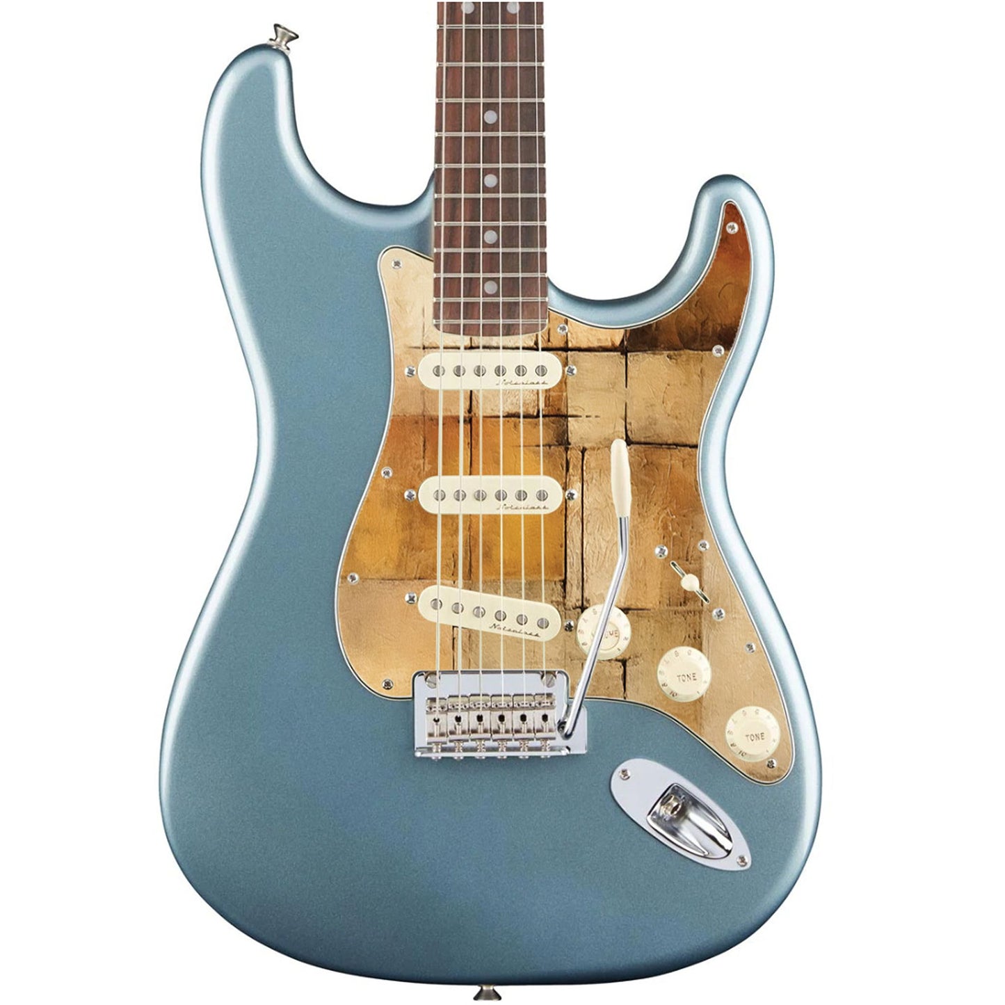 Fender Stratocaster Gitárkoptató - Egyedi Stratocaster pickguard - Golden Patchwork