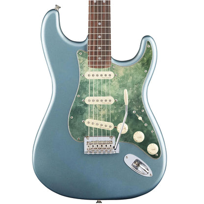 Egyedi Stratocaster gitár koptató mélyzöld és bézs árnyalatokkal, antikolt, festői hatású felülettel