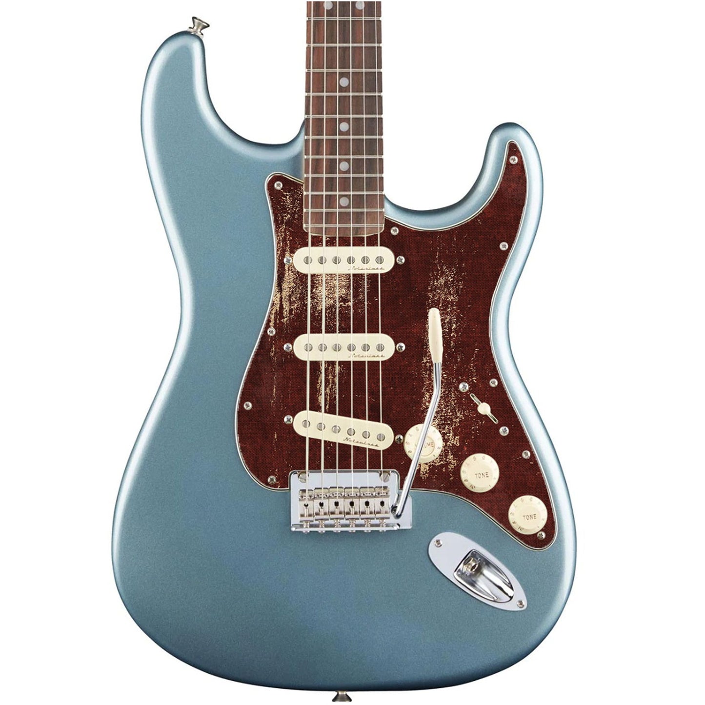 Egyedi Fender Stratocaster gitár koptató sötétvörös alapon fakó részletekkel, rusztikus felülettel és karakteres kopásokkal