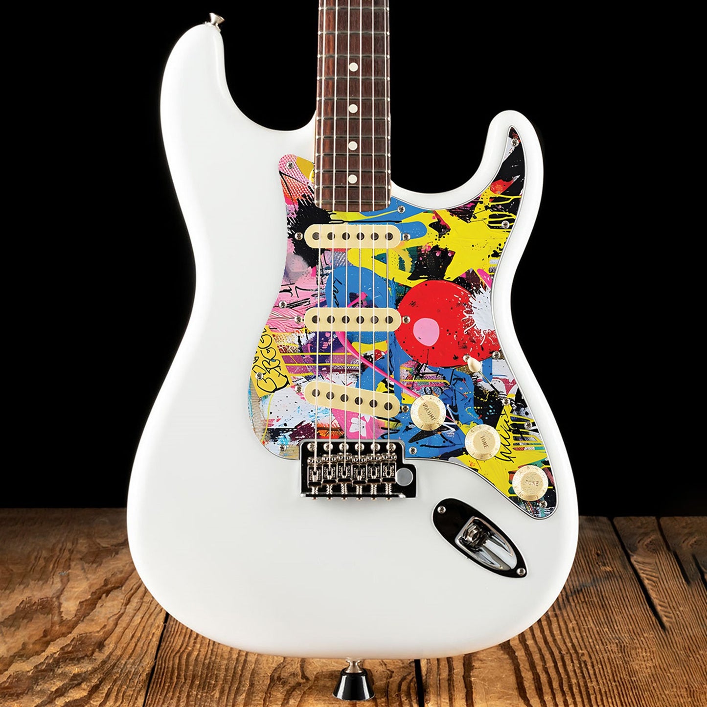 Fender Stratocaster Gitárkoptató - Egyedi Stratocaster pickguard - Graffiti Backdrop