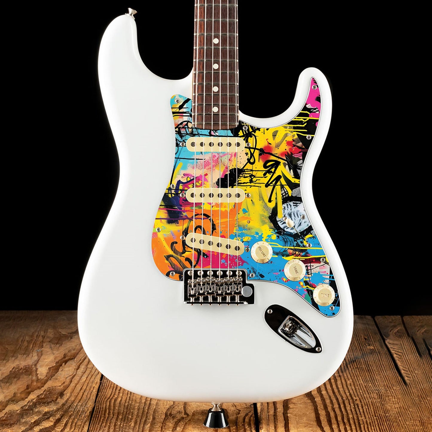 Fender Stratocaster Gitárkoptató - Egyedi Stratocaster pickguard - Graffiti Backdrop