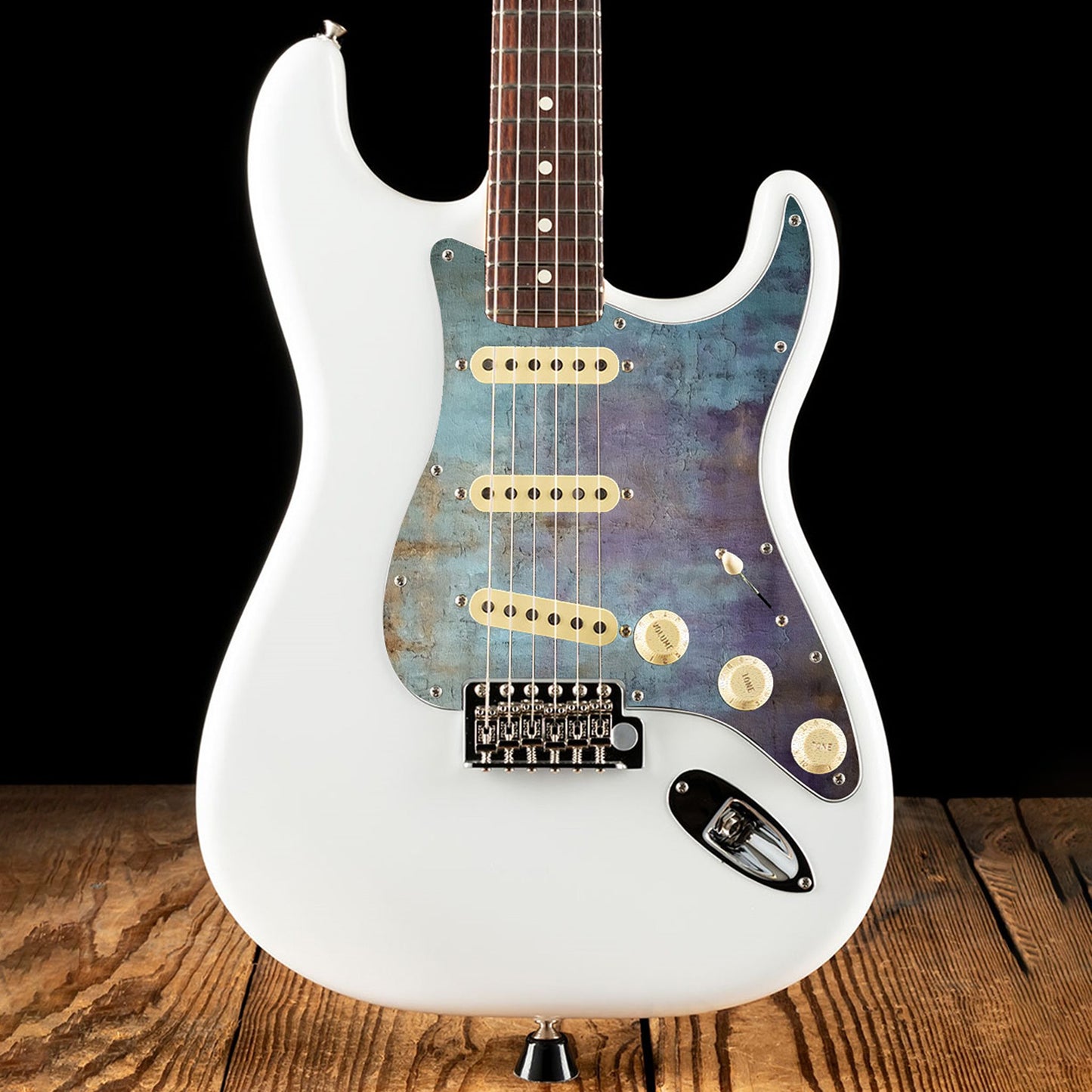 Fender Stratocaster Gitárkoptató - Egyedi Stratocaster pickguard - Rustic Peacock Textures