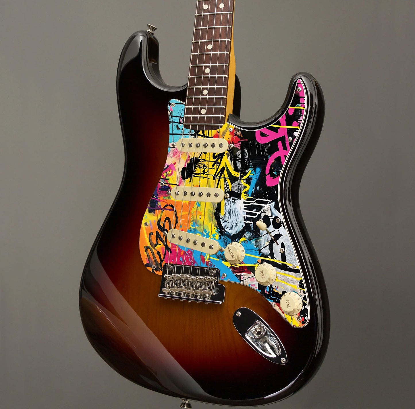 Fender Stratocaster Gitárkoptató - Egyedi Stratocaster pickguard - Graffiti Backdrop