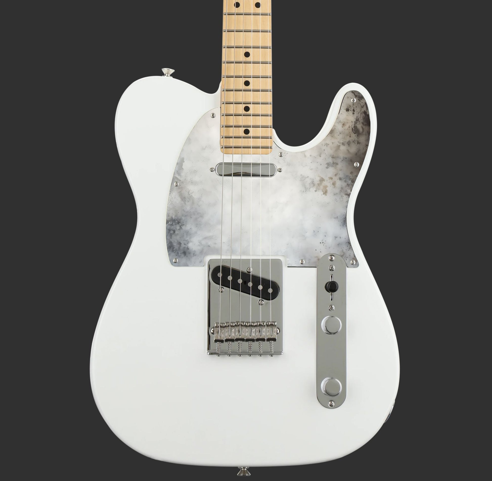 Egyedi Fender Telecaster gitár koptató matt szürke felülettel, finom füstös textúrával és enyhe oxidált foltokkal