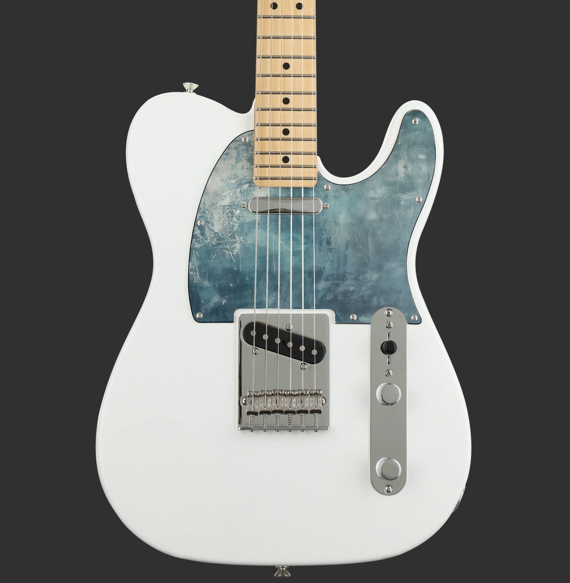 Egyedi Telecaster gitár koptató koptatott, kékes akvarell hatású textúrával, amely művészi és vintage megjelenést biztosít