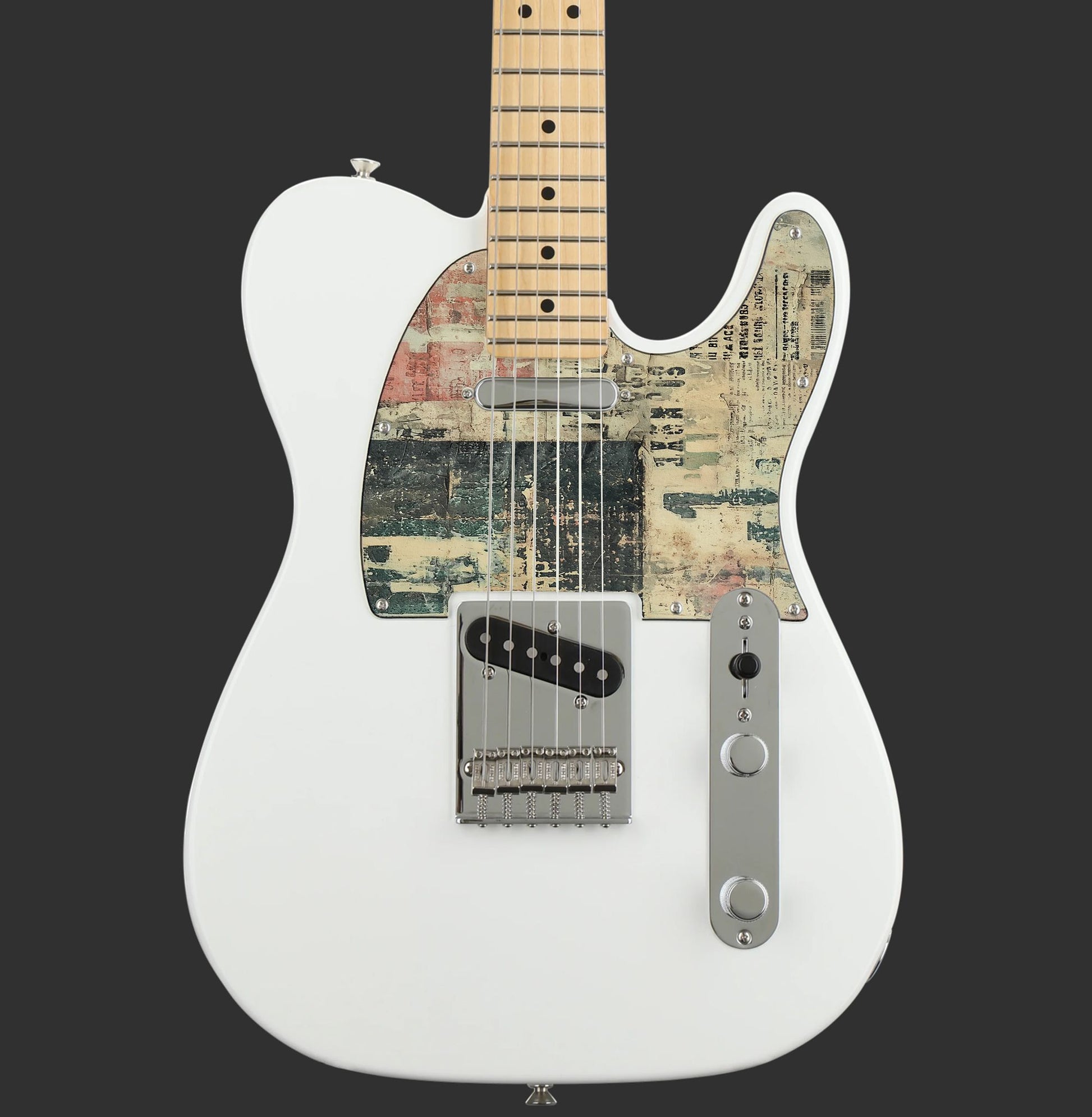 Vintage stílusú Telecaster gitárkoptató kopott számos mintával, egyedi gitárokhoz ideális.