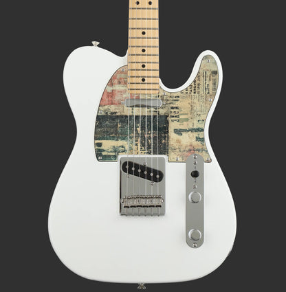 Vintage stílusú Telecaster gitárkoptató kopott számos mintával, egyedi gitárokhoz ideális.