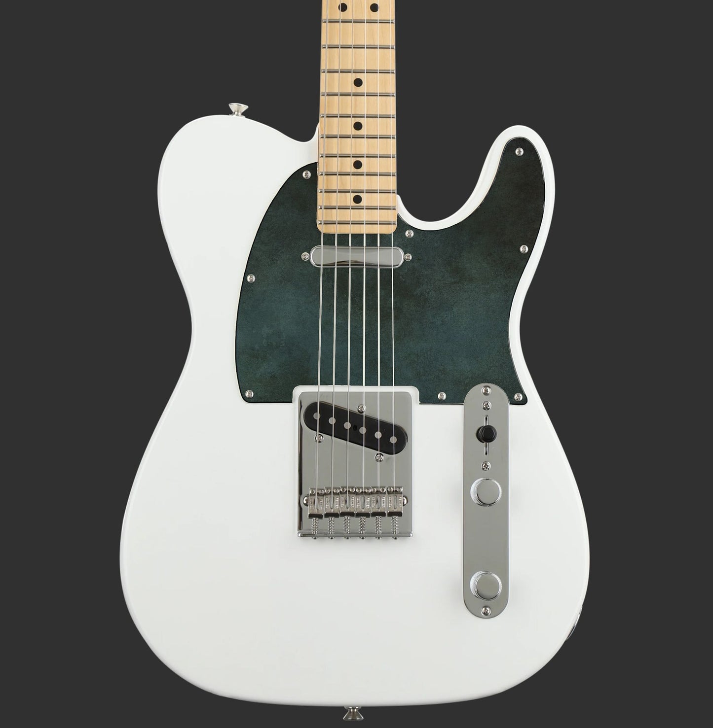 Egyedi Fender Telecaster gitár koptató, sötét, oxidált fémhatású felülettel és mélyzöld árnyalatokkal