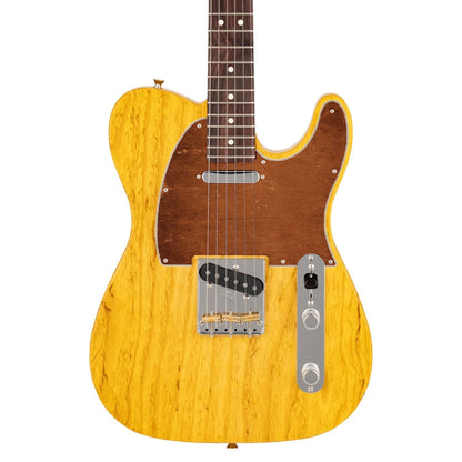 Egyedi Fender Telecaster gitár koptató meleg barna vászonhatású textúrával, enyhén kopott felülettel és vintage stílusú részletekkel