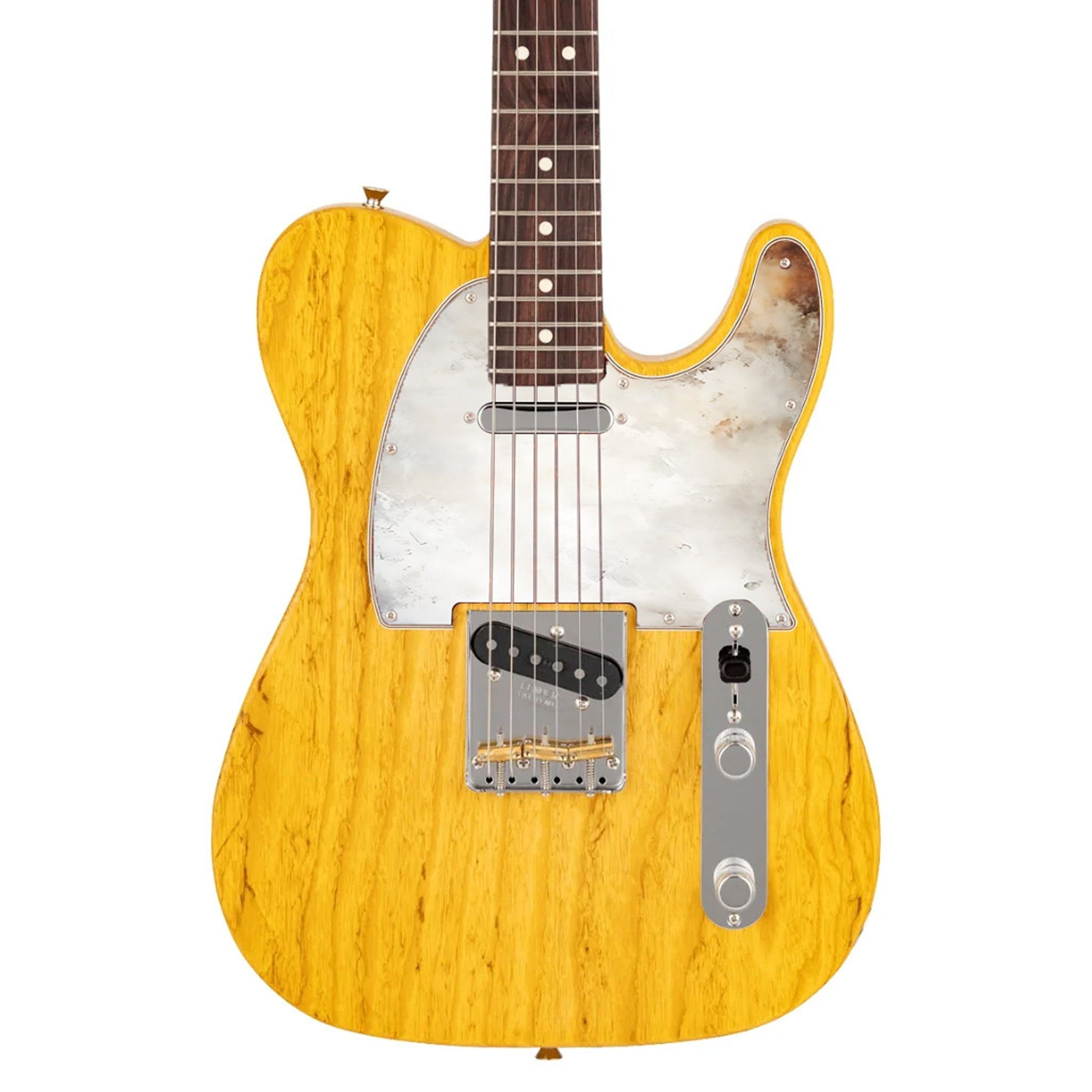 Egyedi Fender Telecaster gitár koptató matt fehér felülettel, finom rozsda- és kopásnyomokkal a vintage hatásért
