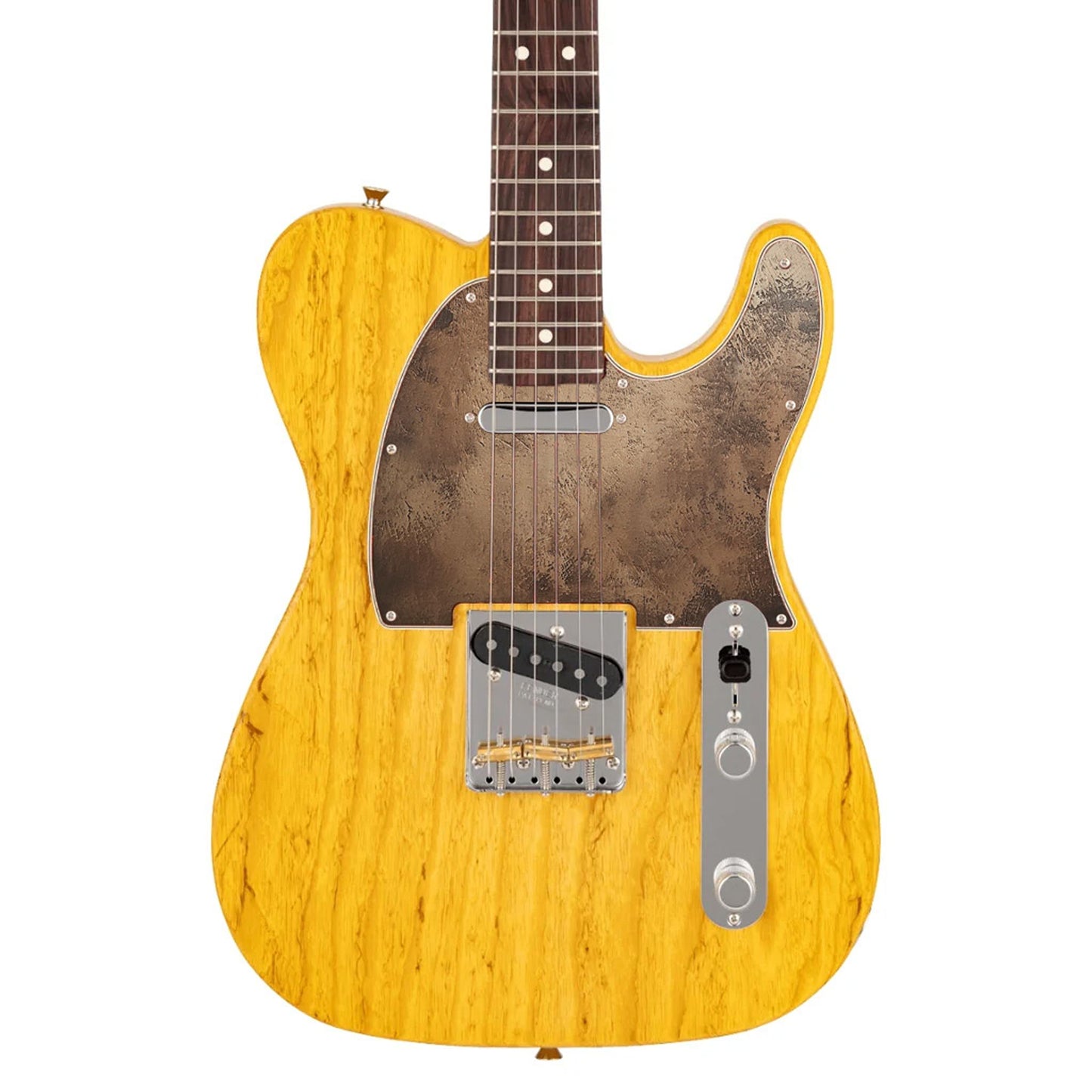 Egyedi Telecaster gitár koptató antik bronz textúrával, amely vintage és elegáns megjelenést biztosít