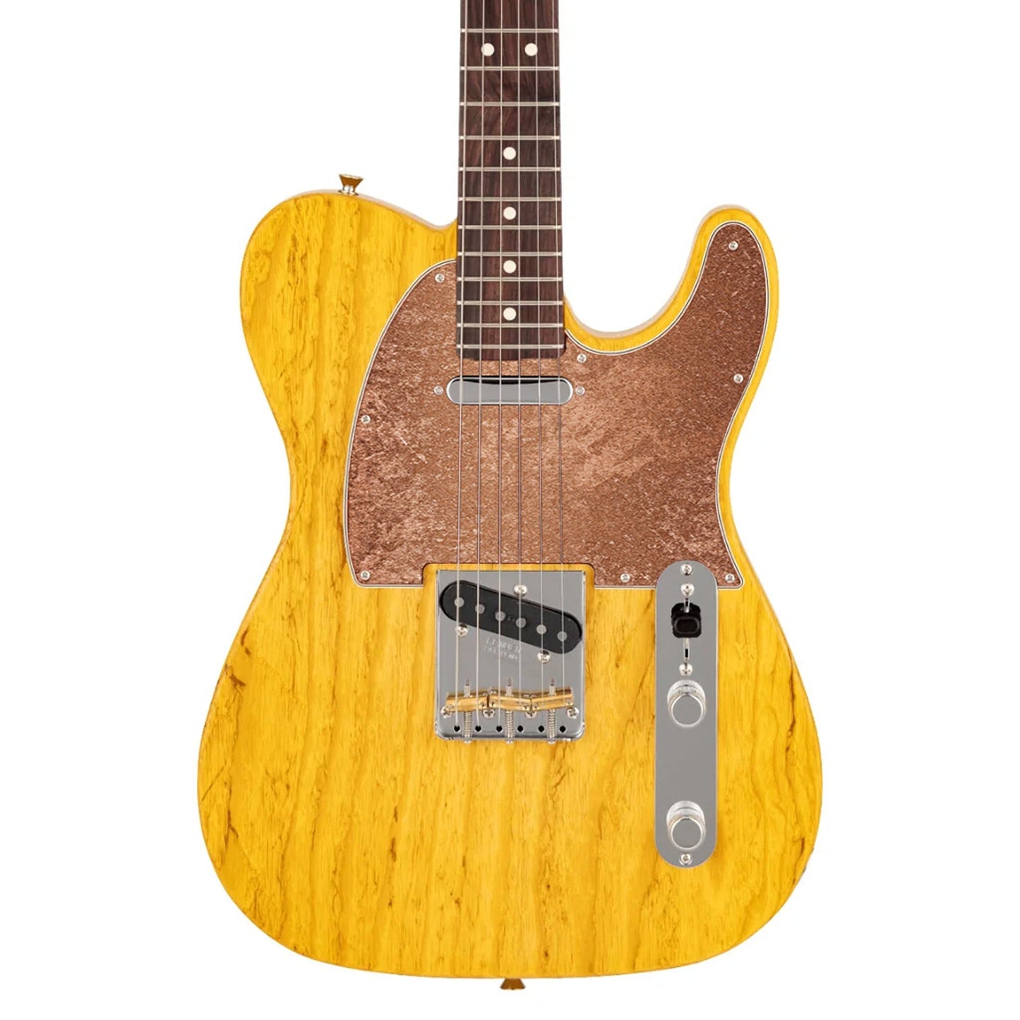 Egyedi Fender Telecaster gitár koptató fényes réz árnyalattal, érdes textúrával és enyhén patinás hatással