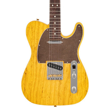 Egyedi Fender Telecaster gitár koptató sötétszürke vászonhatású textúrával, finom rácsmintázattal és letisztult vintage megjelenéssel
