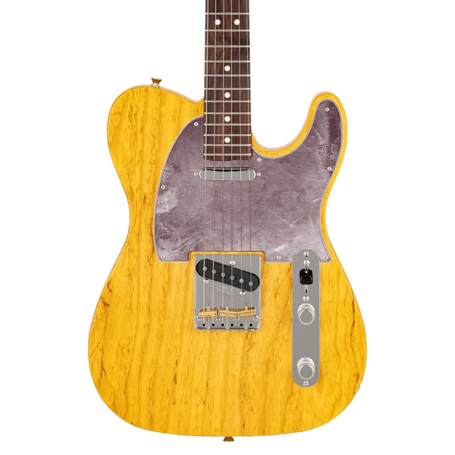 Egyedi Fender Telecaster gitár koptató halvány mályva árnyalatokkal, matt felülettel és karakteres kopásnyomokkal