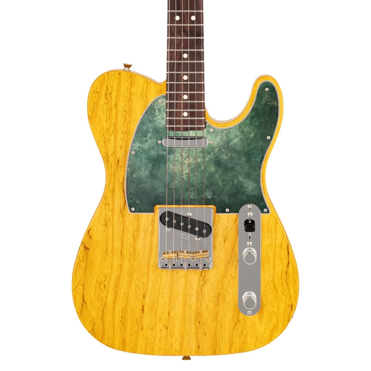 Egyedi Telecaster gitár koptató sötétzöld, márványos textúrával, vintage és rusztikus megjelenéssel