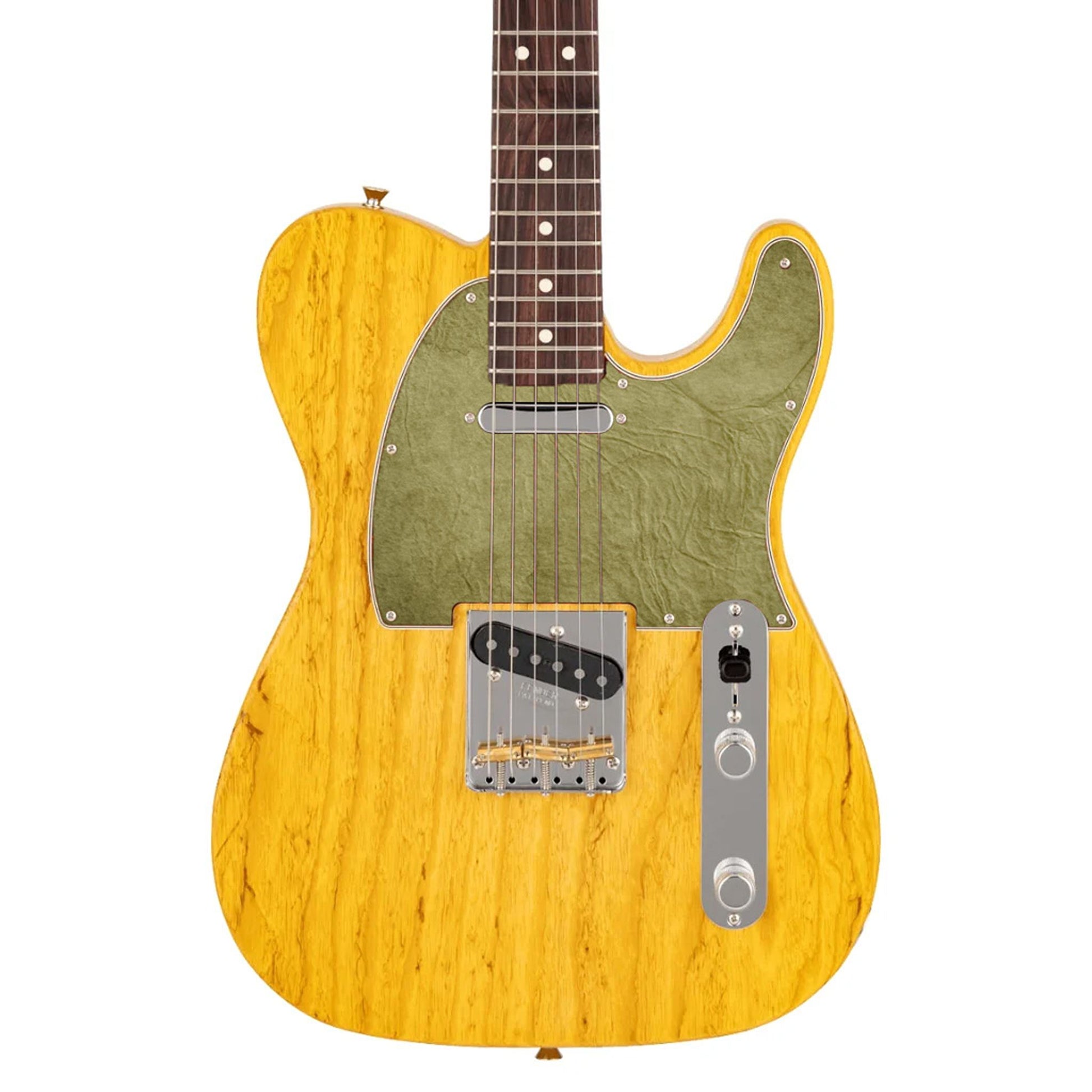 Egyedi Fender Telecaster gitár koptató, meleg olívazöld árnyalatban, finoman gyűrött textúrával