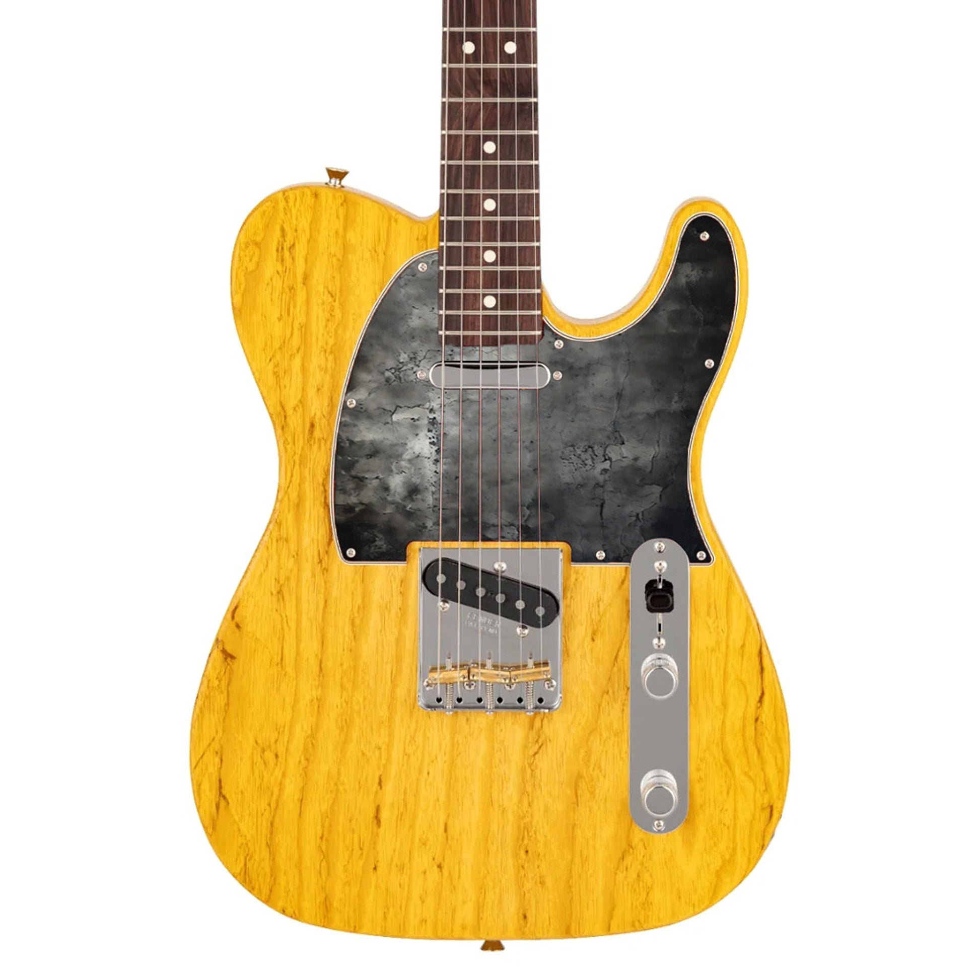 Egyedi Fender Telecaster gitár koptató sötét, repedezett fémhatású textúrával, matt szürke és fekete árnyalatokkal