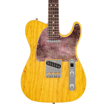 Egyedi Fender Telecaster gitár koptató borvörös és barna árnyalatokkal, enyhén patinás felülettel és rusztikus hatással