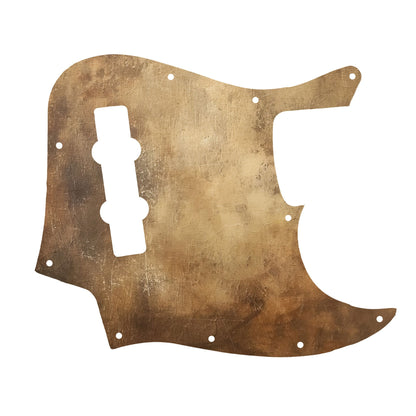 Különleges Fender Jazz Bass gitár koptató kopott, fényes arany felülettel, amely luxus és rusztikus hatást kelt egyszerre