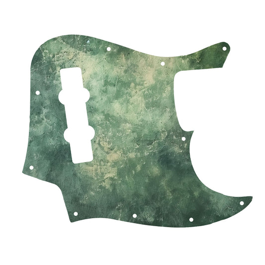 Egyedi Jazz Bass gitár koptató gazdag zöld tónusokkal, koptatott, művészien elmosódott mintázattal