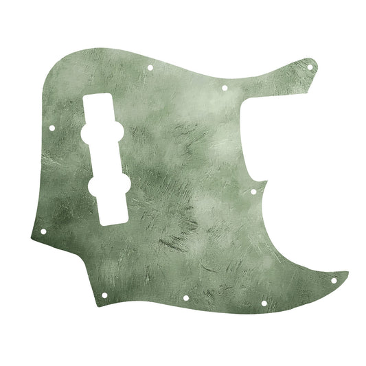 Egyedi Jazz Bass gitár koptató lágy zöld tónusokkal, visszafogottan koptatott, művészien strukturált felülettel