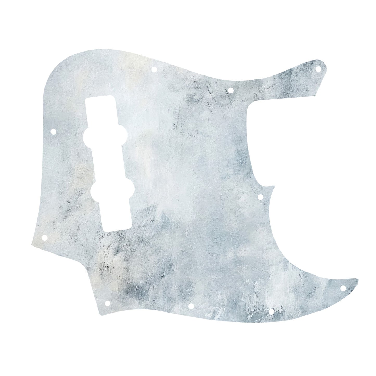 Egyedi Jazz Bass gitár koptató akvarell hatású, éteri fehér-kék színátmenettel, amely egyedi és modern dizájnt kölcsönöz